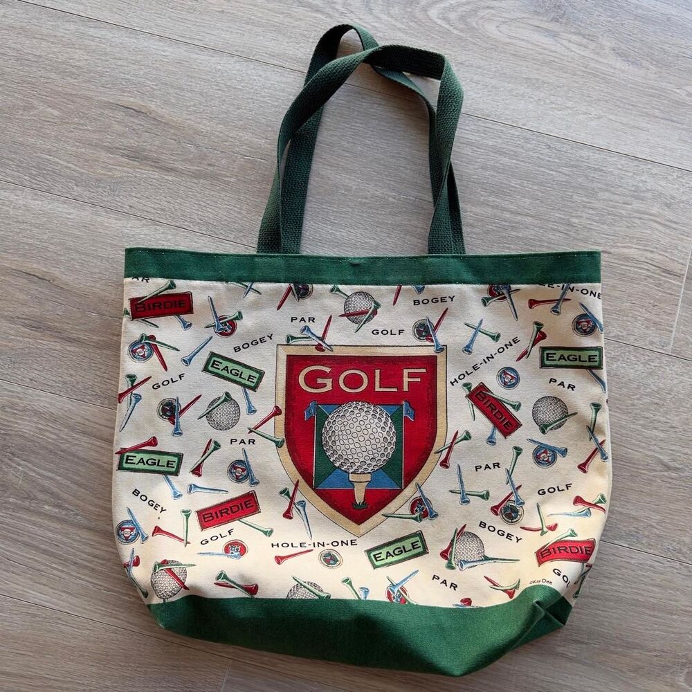 Vintage Golf Tote Bag Cream & Green Preppy Athletic Granny Retro Sporty Cottage